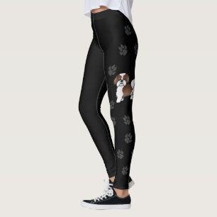 Lever Och Vit Shih Tzu Tecknad Hund & Tass Leggings