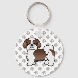 Lever och WhiteShih Tzu Cute Tecknad hund Nyckelring