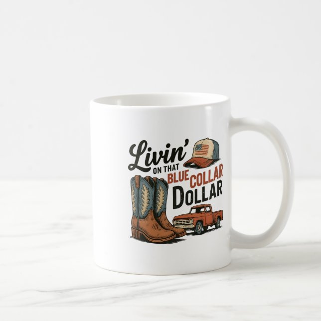 Lever på den där blåa krage-dollarn patriotisk cow kaffemugg (Höger)