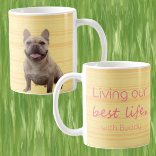Lever vår bästa liv Anpassad hundfoto Gul rand Kaffemugg