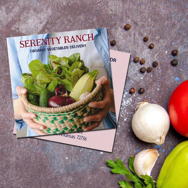 Leverans av ekologiska grönsaker, gård fyrkantigt visitkort (Skapare uppladdad)