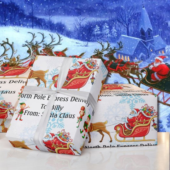 Leverans av Nordpolen från Santa Add Child's NAMN Presentpapper (Skapare uppladdad)