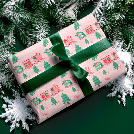 Leverans av roligt Rosa Vintage Tåg Julgran Presentpapper