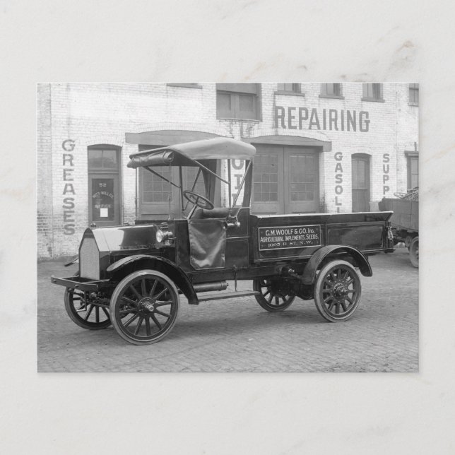 Leveransbil för bildelar, 1915 vykort (Framsida)