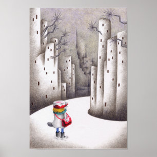 Leveransförare på en snöig väg. poster