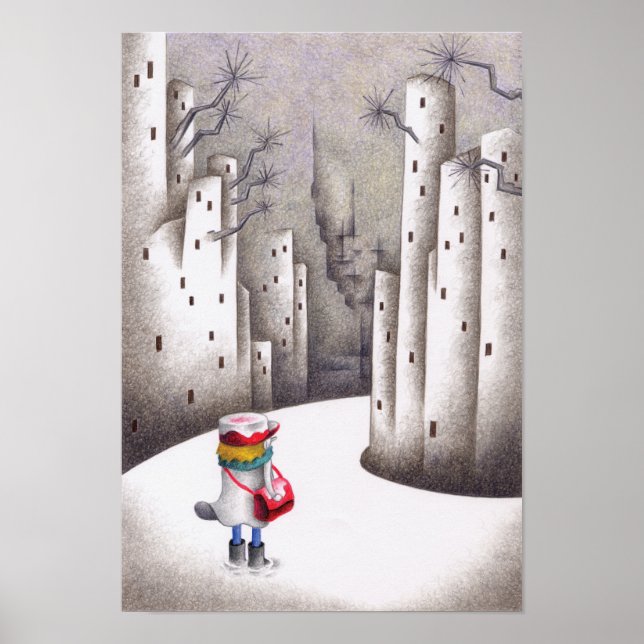 Leveransförare på en snöig väg. poster (Framsidan)