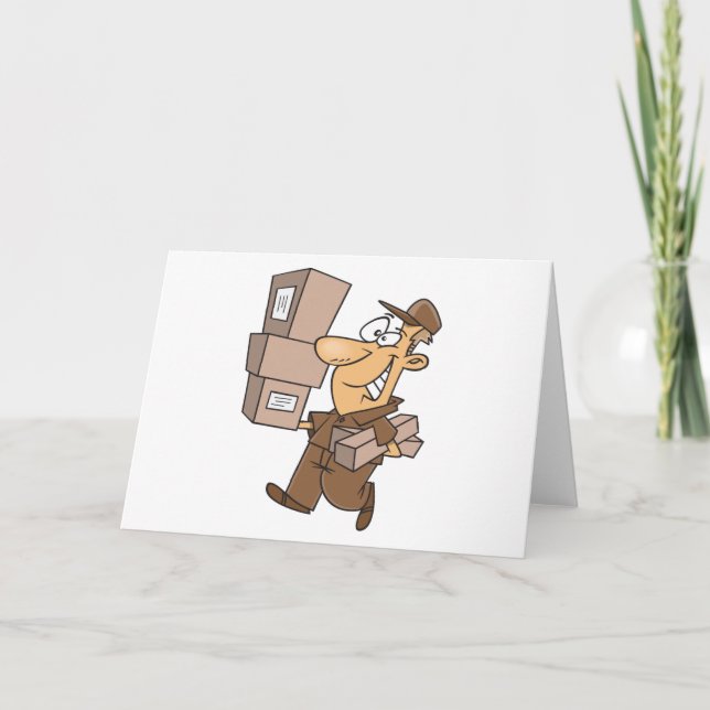 Leveransman som bär paket och paket tack kort (Framsida)