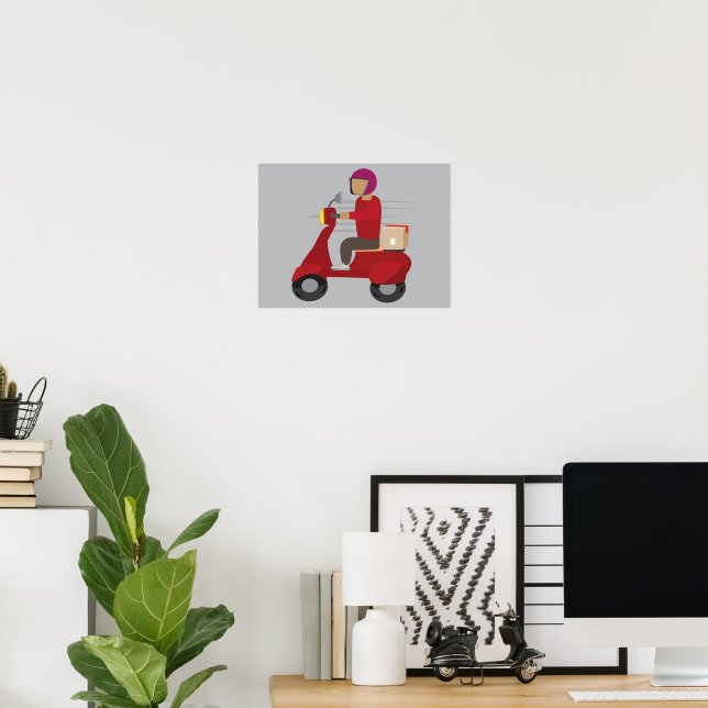 Leveransperson som kör scooter poster (Hemmakontoret)