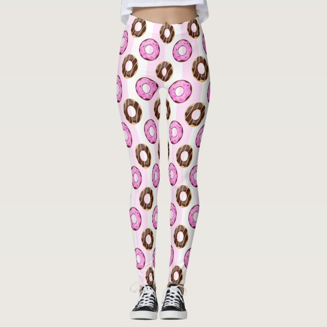 Leveranta Donuts Rosa Rand Mönster Leggings (Framsida)