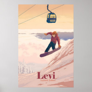 Levi Lappland Finland Snowboard Reseskylt Poster