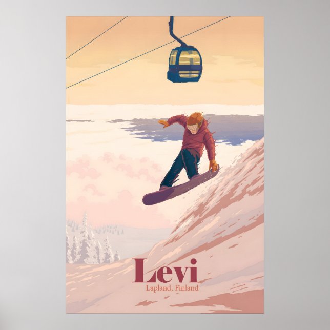 Levi Lappland Finland Snowboard Reseskylt Poster (Framsidan)