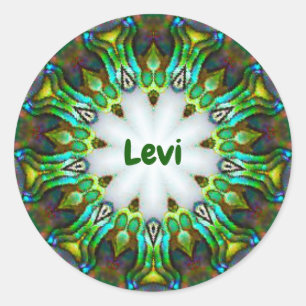 LEVI ~ Personlig Paua Snäcka Fractal ~ Runt Klistermärke