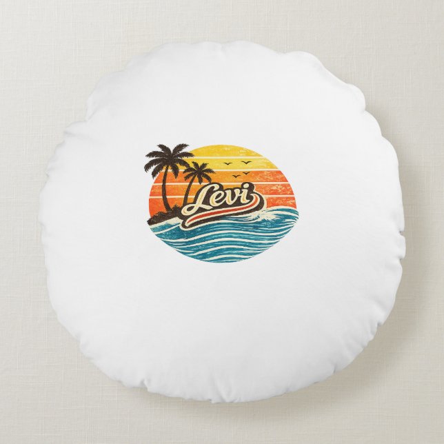 Levi Retro Sunset Name Design Rund Kudde (Framsidan)
