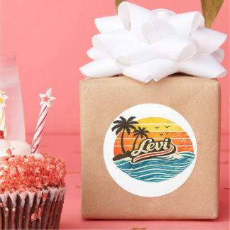 Levi Retro Sunset Name Design Runt Klistermärke