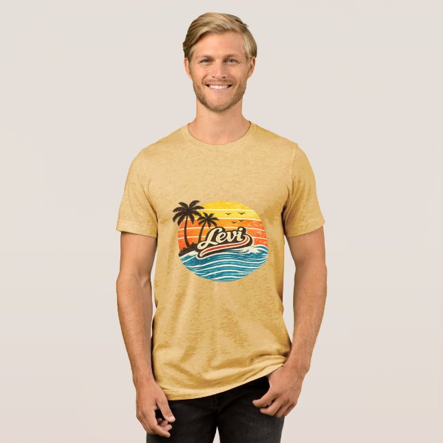 Levi Retro Sunset Name Design T Shirt (Framsida Full)