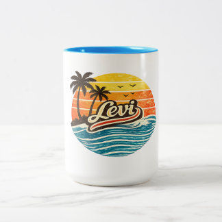 Levi Retro Sunset Name Design Två-Tonad Mugg