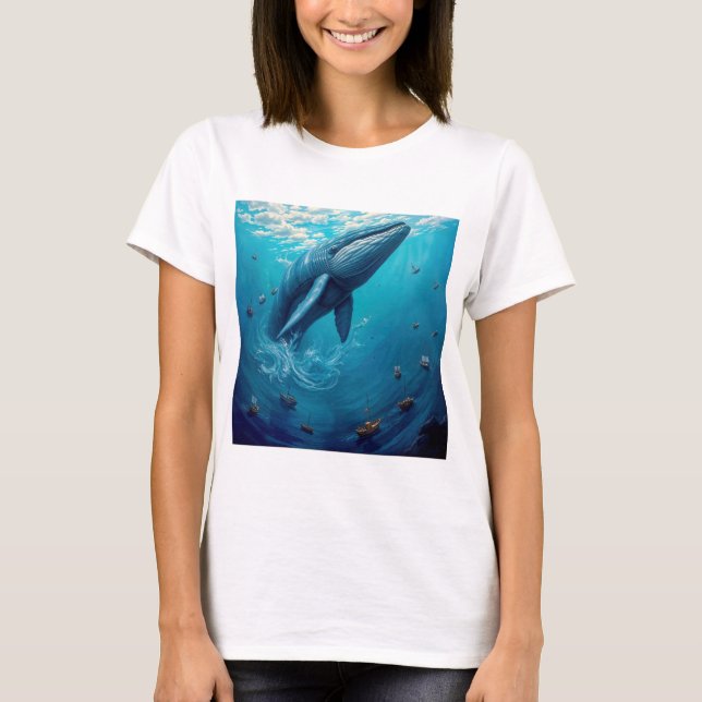 Leviatans Flight to Freedom - Surreal Whale Art T Shirt (Framsida)