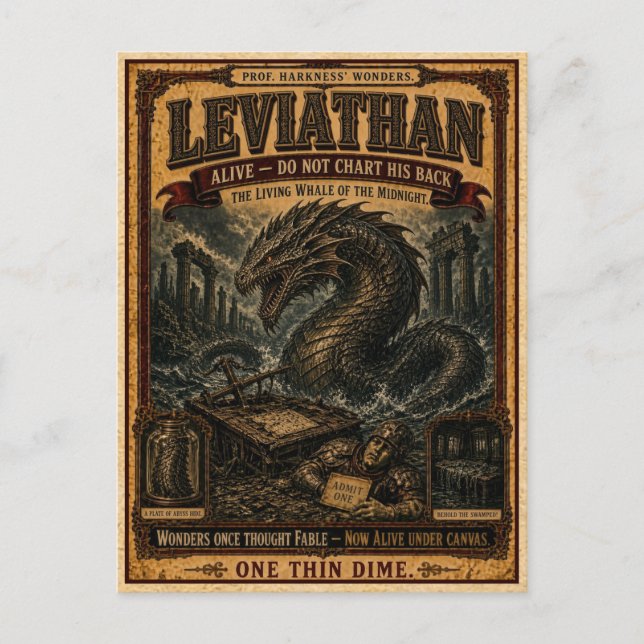 Leviathan, gammalt cirkusmonster vykort (Framsida)