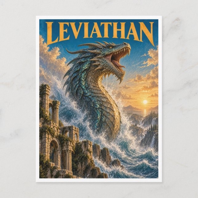 Leviathan, gotisk fantasimonster vykort (Framsida)