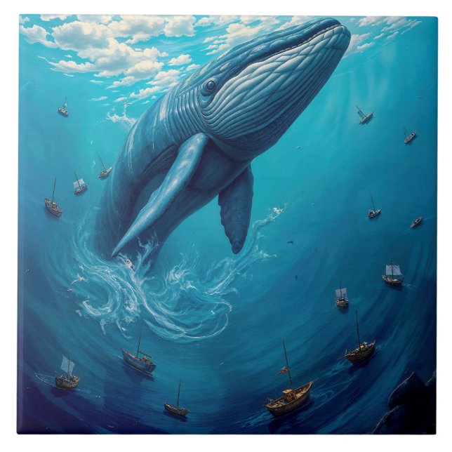Leviathan’s Flight to Freedom – Surreal Whale Art Kakelplatta (Framsidan)