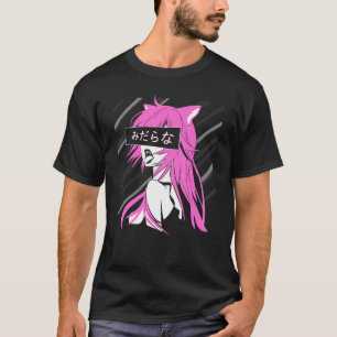 Lewd waifu Japansk rovgirig kattflicka neko T Shirt