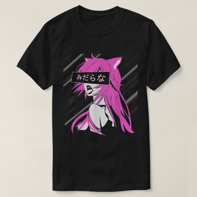 Lewd waifu Japansk rovkattflicka anime neko T Shirt (Design framsida)