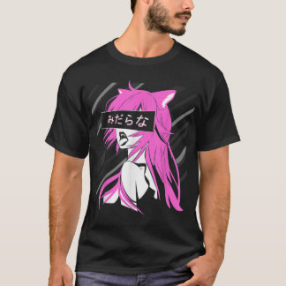 Lewd waifu Japansk rovkattflicka anime neko T Shirt