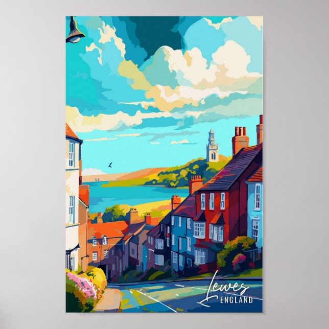 Lewes England Art Vintage resor Illustration Poster (Framsidan)