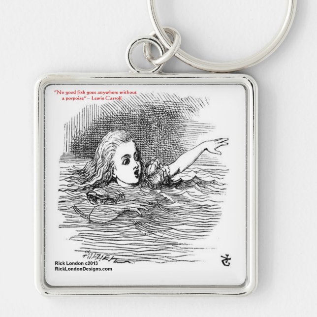 Lewis Carroll Grafik & Berömd Citat Fyrkantig Silverfärgad Nyckelring (Framsidan)
