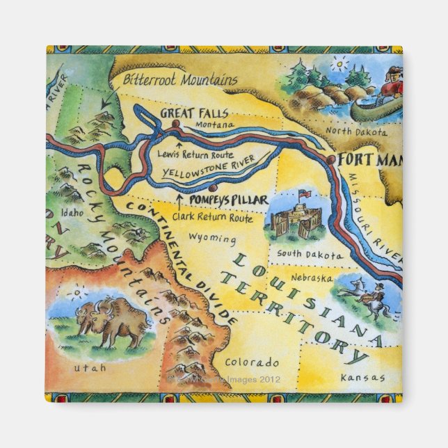 Lewis & Clark Expedition Karta Magnet (Framsidan)