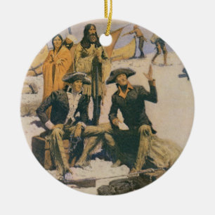 Lewis och Clark på Columbiaet River Julgransprydnad Keramik