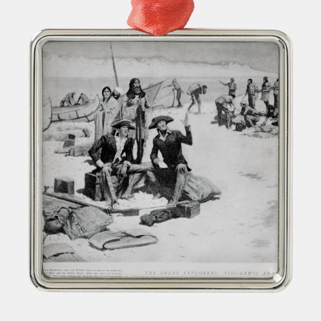 Lewis och Clark på munnen av Columbiaen Julgransprydnad Metall (Framsidan)