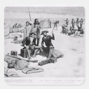 Lewis och Clark vid Columbias mun Fyrkantigt Klistermärke