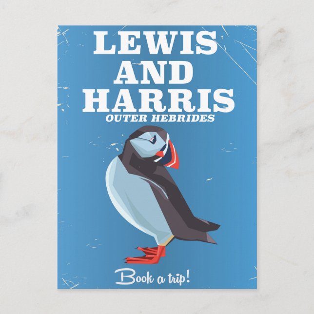 Lewis och Harris Scotland Puffin-reseaffisch Vykort (Framsida)