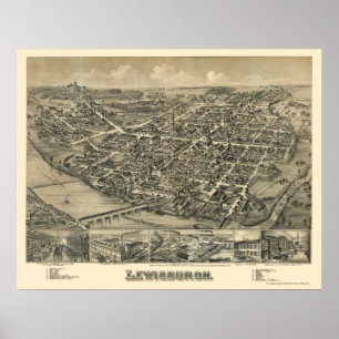 Lewisburg panorama- karta för PA - 1884 Poster