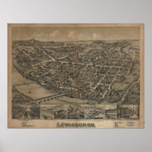 Lewisburg Pennsylvania 1884 Antique Panoramic Kart Poster