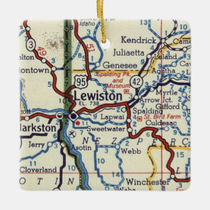 Lewiston Idaho Vintage Karta Julgransprydnad Keramik