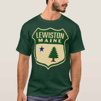 Lewiston Maine Retro Gräs Träd Shield Grönt T Shirt