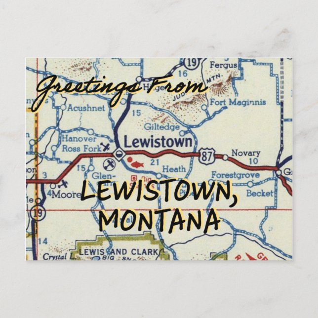 Lewistown Montana Vintage Karta Vykort (Framsida)