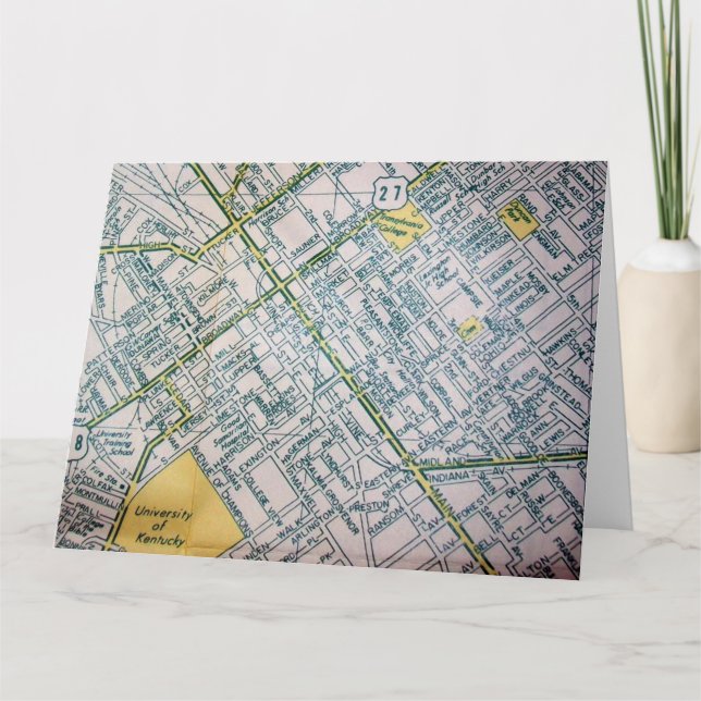 Lexington, KY Vintage Karta Kort (Framsida)