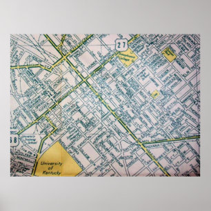 Lexington, KY Vintage Karta Poster