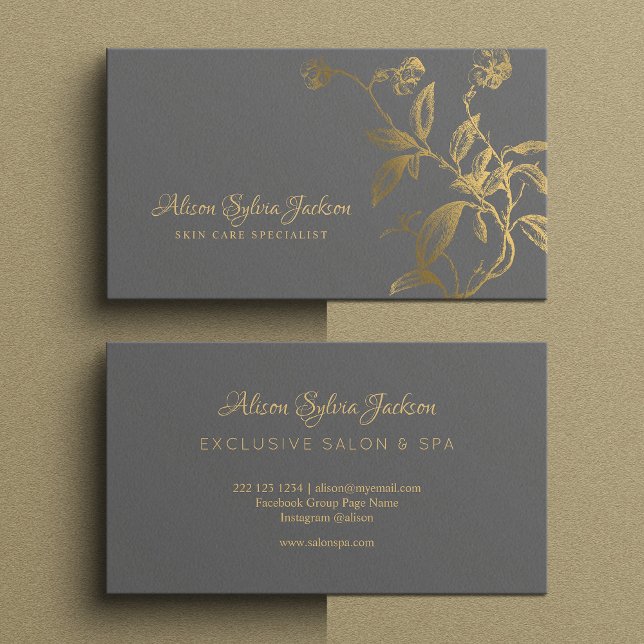 Lexurfaux guld foil mörk grått elegant visitkort (Skapare uppladdad)
