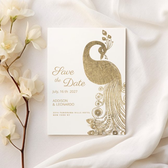 Lexurit royal guld-påk Spara datum Inbjudningar (Luxury white gold royal peacock Save the Date )