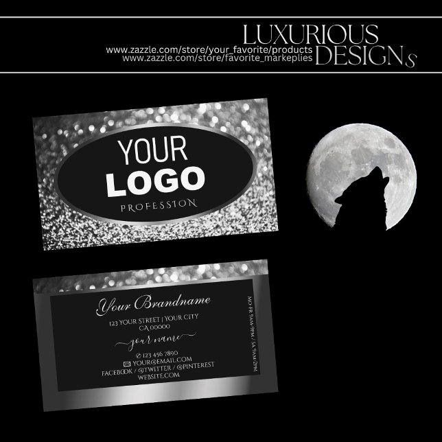 Lexury Black och Silver Gnistra Glitter Add Logoty Visitkort (Skapare uppladdad)