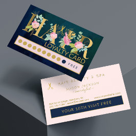 Lexury guld foil and navy HAIR salon loyalty slår Visitkort