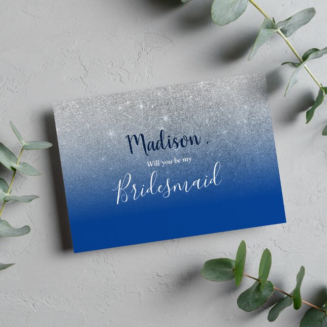Lexury himlar blue ombre silver glitter Bridesmaid Inbjudningar (Luxury sky blue ombre silver glitter Bridesmaid Invitation)