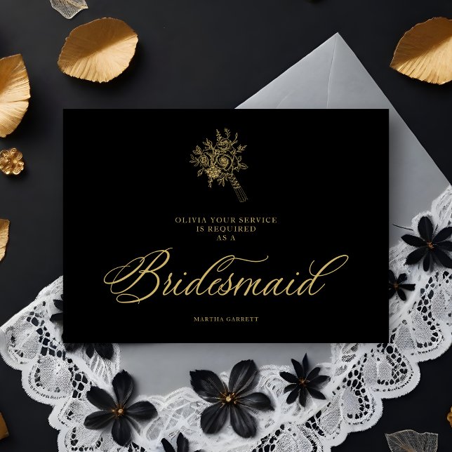 Lexury Minimalist Bröllop Bouquet Bridesmaid (Luxury Minimalist Wedding Bouquet Bridesmaid Fake Golden Proposal Card.)