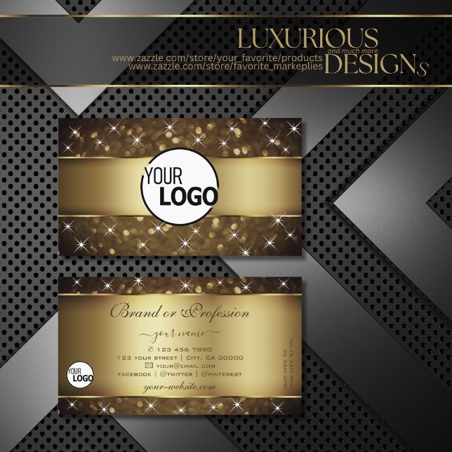 Lexury Mörk Guld Glitter Stars lägger till Logotyp Visitkort (Skapare uppladdad)