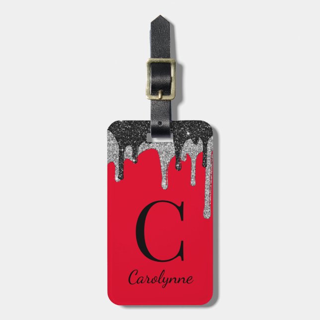 Lexury Red Black Silver Glitter driver Monogram Bagagebricka (Vertikal Framsida)