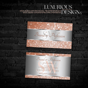 Lexury Ro Guld Glitter Stars Monogram Silver Visitkort